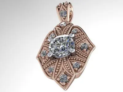 Antique Filigree miligrain pendant with round stone 3D print model