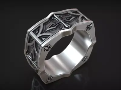 Gothic Cross Pattern Medieval Heraldic Lily Band 3D print model