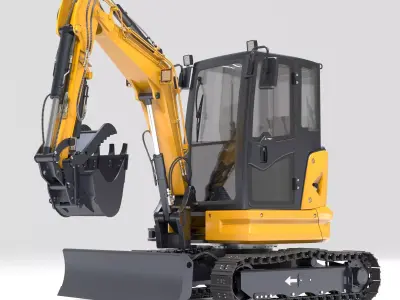 Mini Excavator with Cabin Rigged and Animated 3D model
