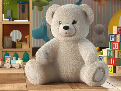 Teddy Bear Light Color Sitting Fur 3D model