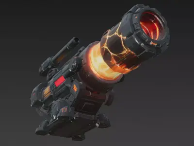 Red Cyber Turret Model Low-poly 3D model