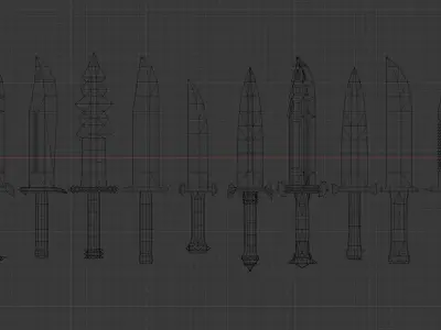 Modular Melee Knives Low Poly Procedural Weapon Parts Pack Low-poly 3D model