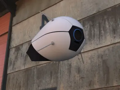 Drone robot helmet on side of wall 3D model