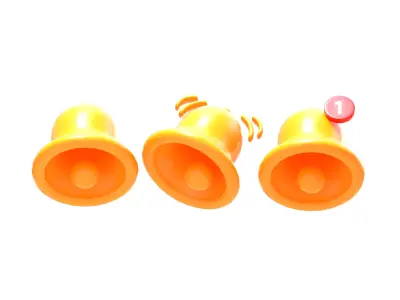 Golden Alert Notification bell ringing Low-poly 3D model