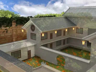 Chinese courtyard house 3D model 5