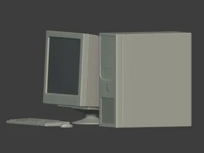 Old Desktop Computer - PC -- Monitor Screen Keyboard Mouse Low-poly 3D model