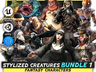 12 in 1 Mega Bundle - Stylized Fantasy Creature - Part 2 - 78 Low-poly 3D model
