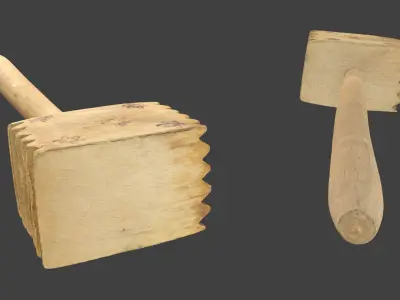 Wooden Kitchen Utensils - Meat Mallets and Rolling Pins Low-poly 3D model