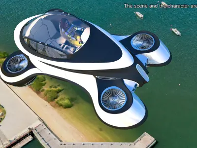 Hover Car Concept by Lazzarini Rigged 3D model