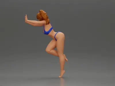 Woman in a bikini leaning on the car with her hands on the beach 3D print model