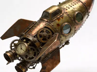 Realistic Steampunk Clockwork Rocket 3D  Low-poly 3D model