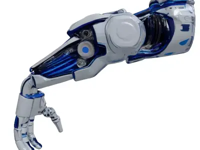 Cybernetic Arm Chrome Blue Wires 3D model
