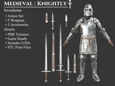Medieval Collection Knightly Swordsman 3D Model Pack