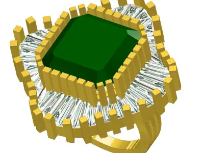 Antique Green Emerald and Baguette Ring 3D print model