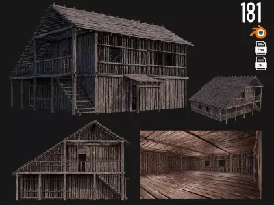 Old Wooden Building 4K Textures GameReady 181 Low-poly 3D model