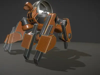 Terrain Walker Orange Version Rigged and Animated Low-poly 3D model