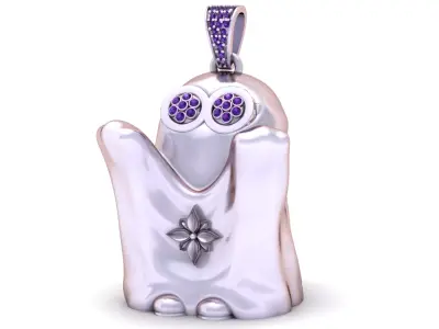 Gold Ghost Pendant with Diamond Eyes 3D print model
