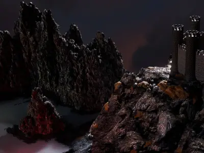 castle in mountains on water landscape view    Low-poly 3D model