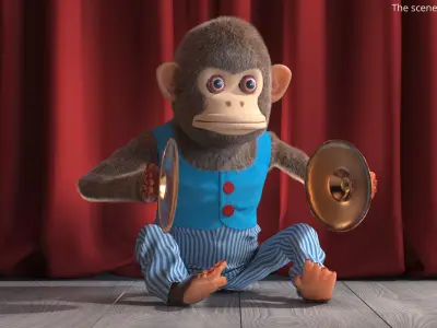 Windup Monkey Toy with Cymbals Blue Striped Fur for Maya 3D model