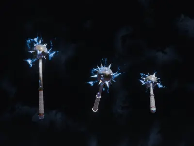 Set of 6 Elemental MorningStar - Medieval weapon -  Morning Star Low-poly 3D model