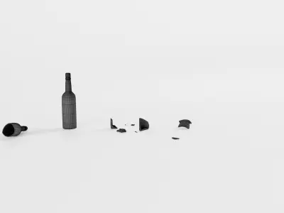 Black Beer Bottle - whole and broken 3D model
