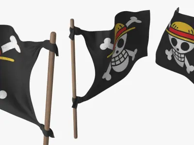 One Piece Pirate Flag Waving Black 3D model