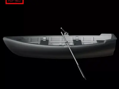 Wooden boat with oars 3D model
