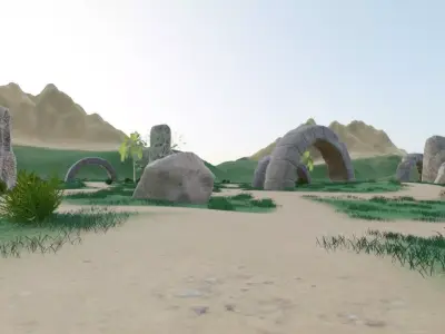 Ancient Stone Arches In Lush Landscape 3D model