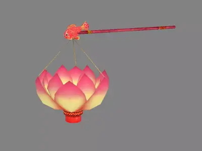Festive lantern - Lotus Paper Lantern - Candle Low-poly 3D model