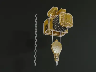 Sci-fi Crane Hoist with Chain and Load Block 3D model