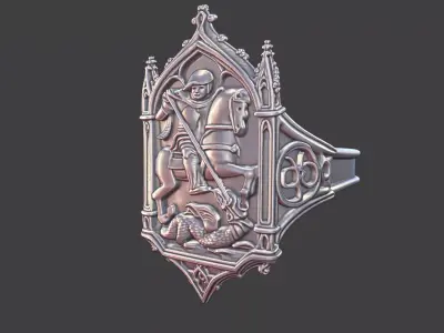 saint george gothic antique ring 3D print model