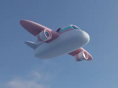 Cute lowpoly pink Airplane Low-poly 3D model