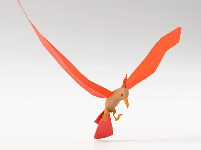 Bird 3d model origami flying in air Low-poly 3D model