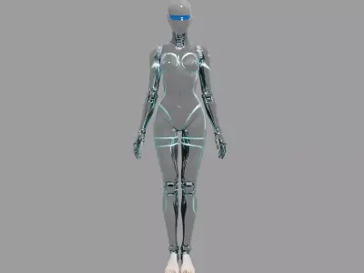 Chrome Cyberpunk Female Android Model 3D model