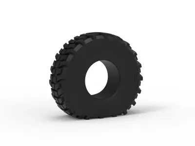 Military truck tire 5 deflated Scale 1 to 25 3D print model