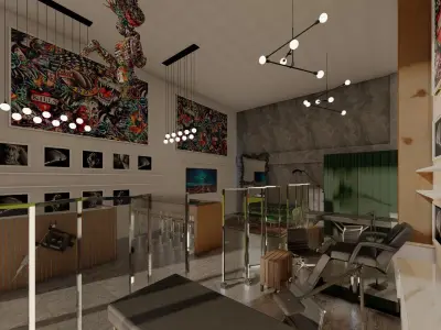 Industrial Tattoo Studio 3D Model with Eclectic Interior Design 3D model