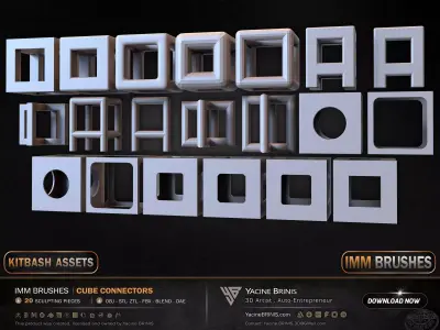 20 Hard Surface IMM Cube Connectors Low-poly 3D model