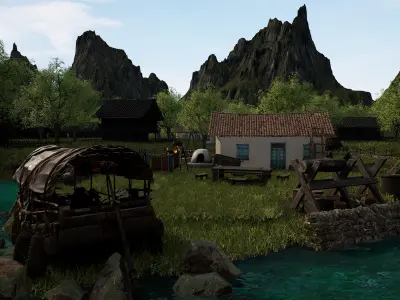 Rivervale Hollow Handcrafted Medieval River Village Environment  3D model
