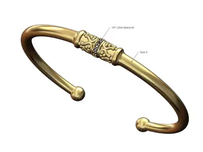 Diamond beaded crown horn cuff bracelet 3D print model
