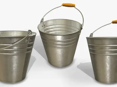 Bucket three metal buckets with handles Low-poly 3D model