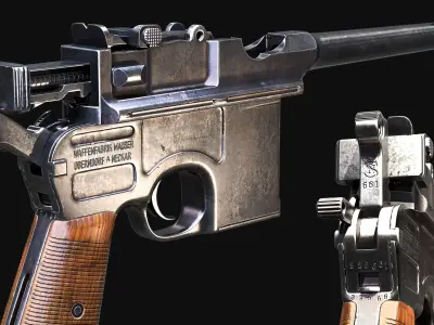 Mauser C96 Broomhandle Pistol Game Ready Asset Low-poly 3D model