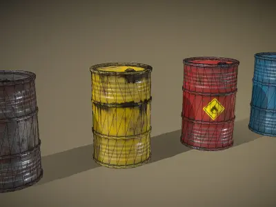 Lowpoly Barrels Set group of different colored Low-poly 3D model