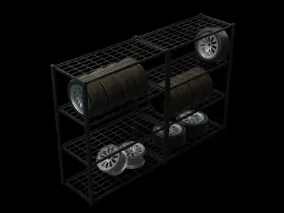 Shelve with Tires Low-poly 3D model