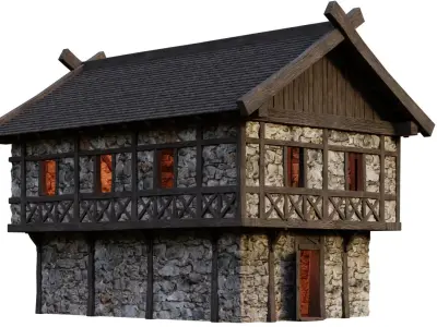 Old Medieval Building House 4K Textures GameReady 45 Low-poly 3D model