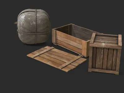 Old Bag and Crates Low-poly 3D model
