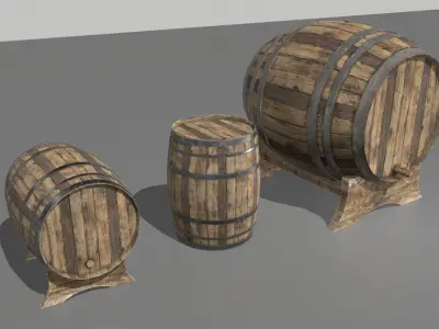 Old Wooden Barrels 3 Low-poly 3D model