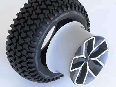 Offroad Tire Wheel Design Rim Low-poly 3D model