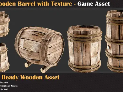25 Wooden Barrel with Texture - Game Asset   3D model