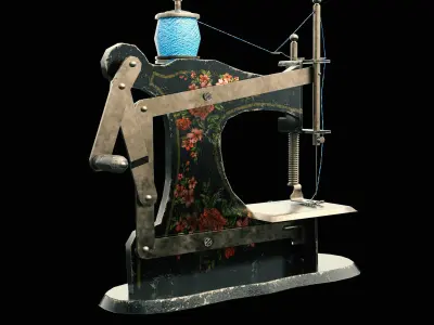Sewing machine PBR texture Low-poly 3D model