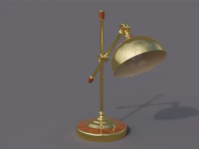 Vintage gold metal desk lamp with wooden trims type 3 Low-poly 3D model